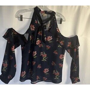 M Coqueta International Blue Floral Tunic Woman Top Long Cold Shoulder Sleeve